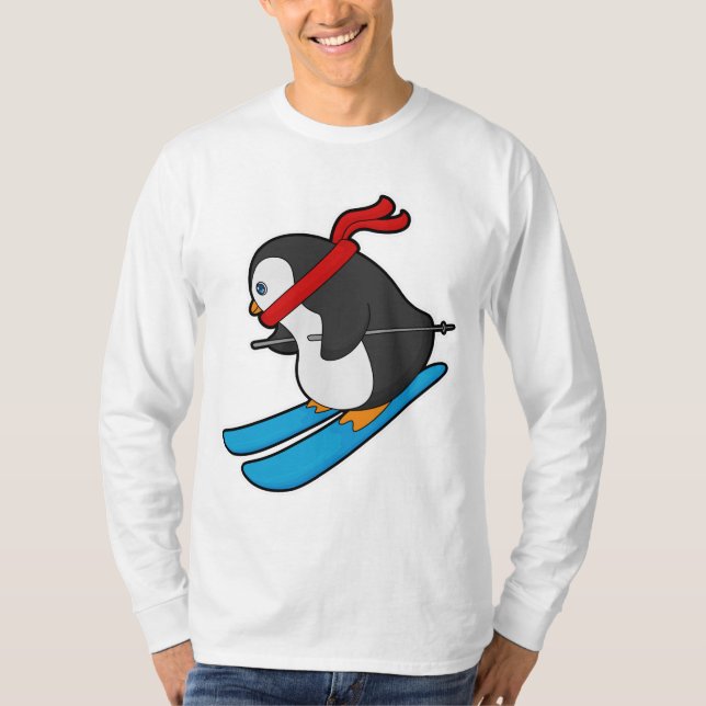 Pinguin als Skifahrer mit Ski T-Shirt (Vorderseite)