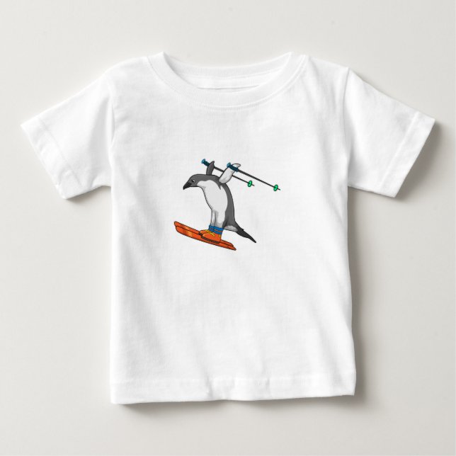 Pinguin als Skijumper mit Ski Baby T-shirt (Vorderseite)