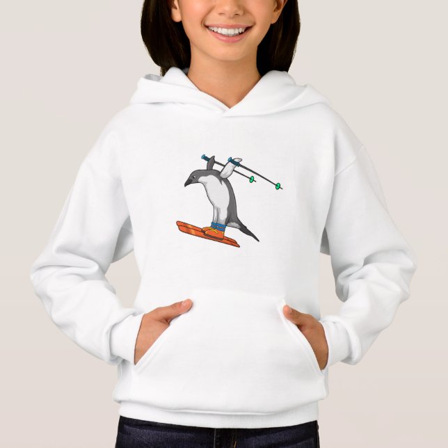 Pinguin als Skijumper mit Ski Hoodie (Vorderseite)