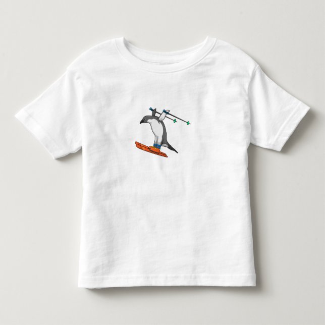 Pinguin als Skijumper mit Ski Kleinkind T-shirt (Vorderseite)