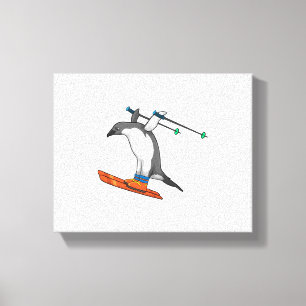 Pinguin als Skijumper mit Ski Leinwanddruck