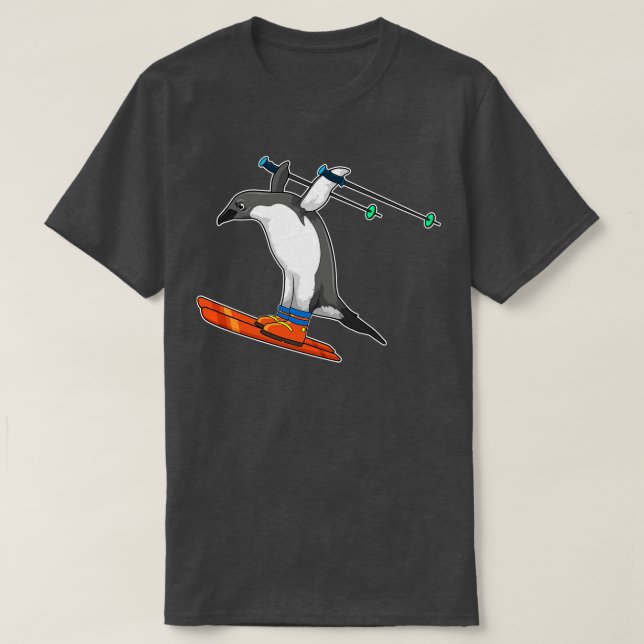 Pinguin als Skijumper mit Ski T-Shirt (Design vorne)