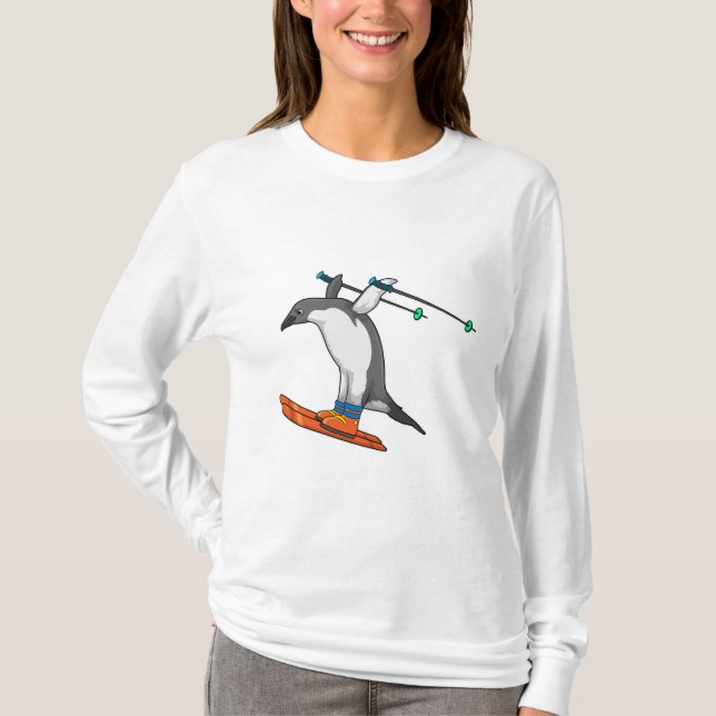 Pinguin als Skijumper mit Ski T-Shirt (Vorderseite)