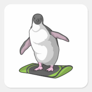 Pinguin als Snowboarder mit Snowboard Quadratischer Aufkleber