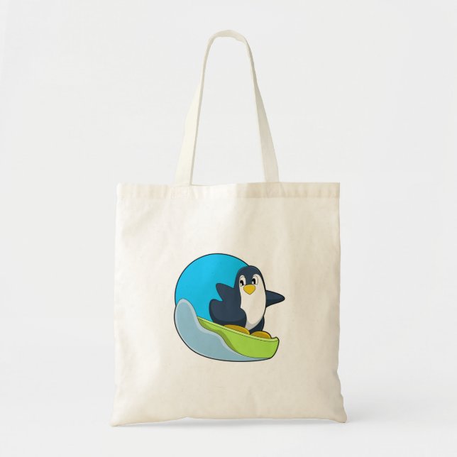 Pinguin als Snowboarder mit Sonowboard.PNG Tragetasche (Vorne)
