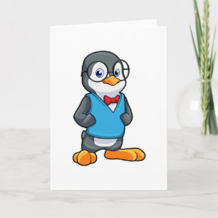 Pinguin als Streber mit Brille Karte