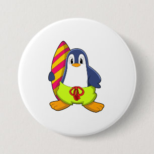 Pinguin als Surfer mit Surfbrett Button