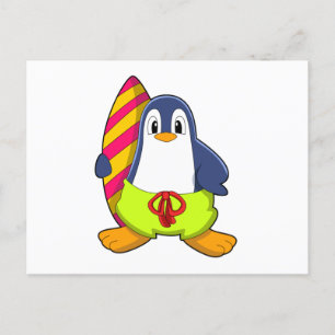 Pinguin als Surfer mit Surfbrett Postkarte