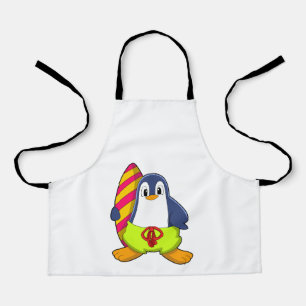 Pinguin als Surfer mit Surfbrett Schürze