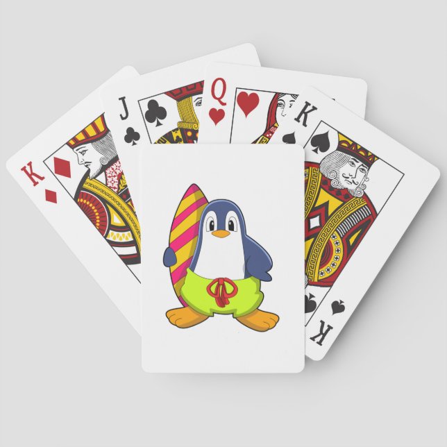 Pinguin als Surfer mit Surfbrett Spielkarten (Rückseite)