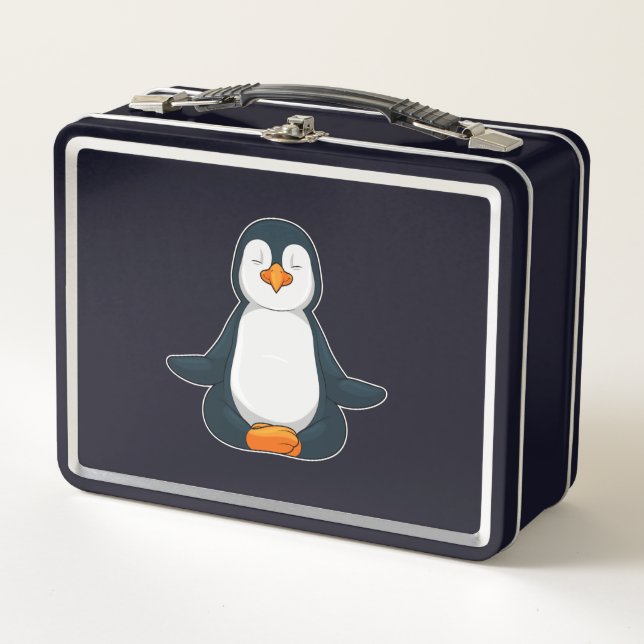 Pinguin an der Yoga-Fitness im Sitzen Metall Brotdose (Vorderseite)