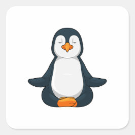 Pinguin an der Yoga-Fitness im Sitzen Quadratischer Aufkleber