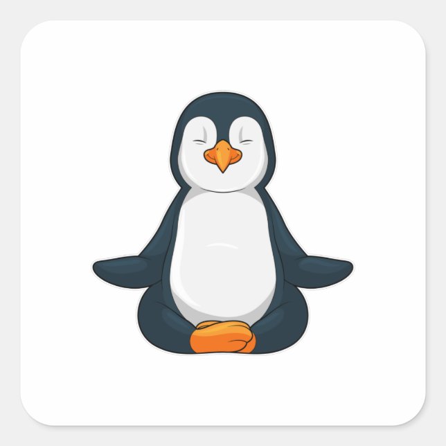 Pinguin an der Yoga-Fitness im Sitzen Quadratischer Aufkleber (Vorderseite)