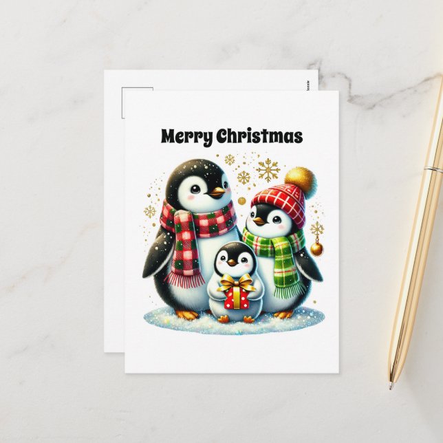 Pinguin anpassbar Frohe Weihnachten (Vorderseite/Rückseite Beispiel)