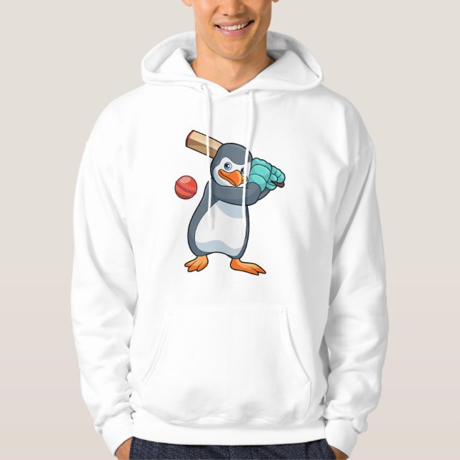 Pinguin auf Cricket mit Cricket-Fledermaus Hoodie (Vorderseite)