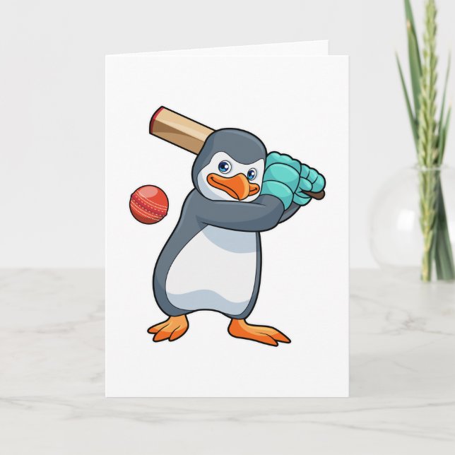 Pinguin auf Cricket mit Cricket-Fledermaus Karte (Vorderseite)