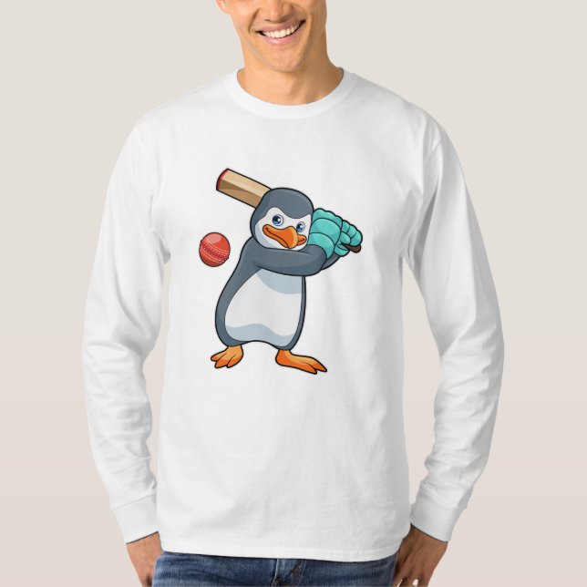 Pinguin auf Cricket mit Cricket-Fledermaus T-Shirt (Vorderseite)