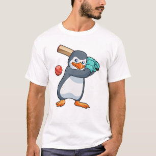 Pinguin auf Cricket mit Cricket-Fledermaus T-Shirt