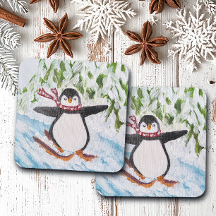 Pinguin auf der Skipiste Getränkeuntersetzer