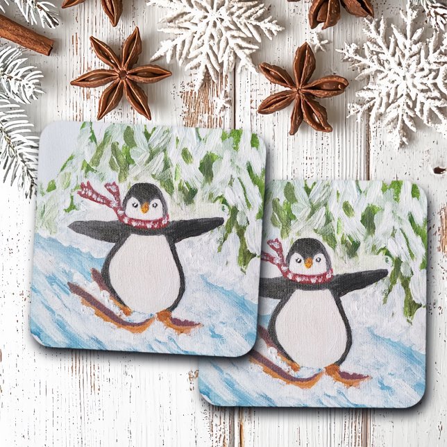 Pinguin auf der Skipiste Getränkeuntersetzer (Von Creator hochgeladen)