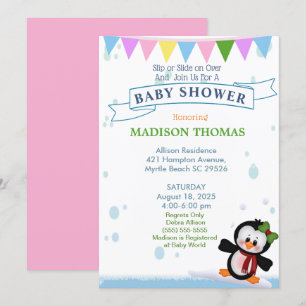 Pinguin auf Ice Baby Dusche Einladung