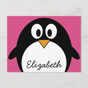 Pinguin aus niedlichem Cartoon mit rosa Hintergrun Postkarte