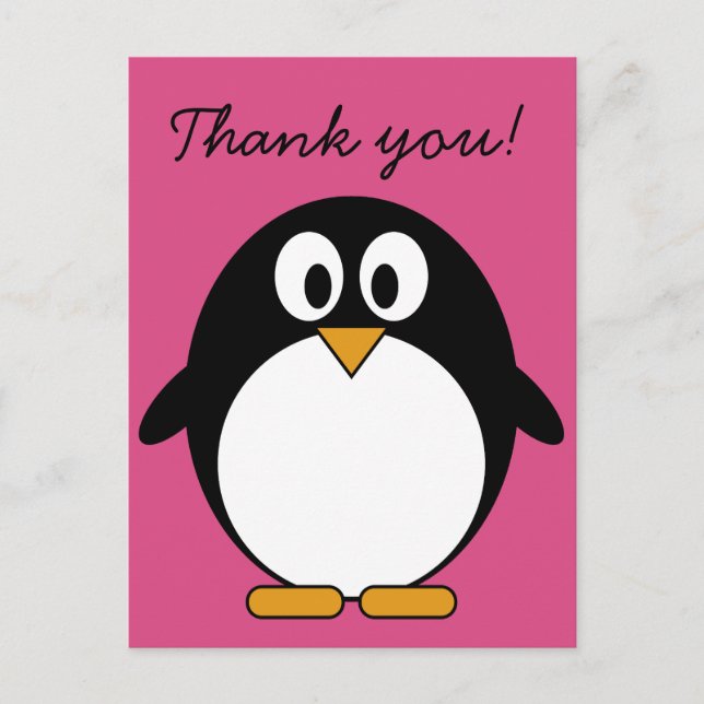 Pinguin aus niedlichem Cartoon mit rosa Hintergrun Postkarte (Vorderseite)