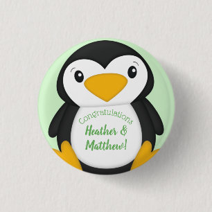 Pinguin Baby Dusche grün Button