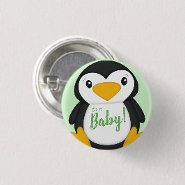 Pinguin Baby Dusche grün Button