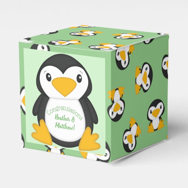 Pinguin Baby Dusche grün Geschenkschachtel (Vorderseite)