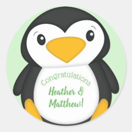 Pinguin Baby Dusche grün Runder Aufkleber