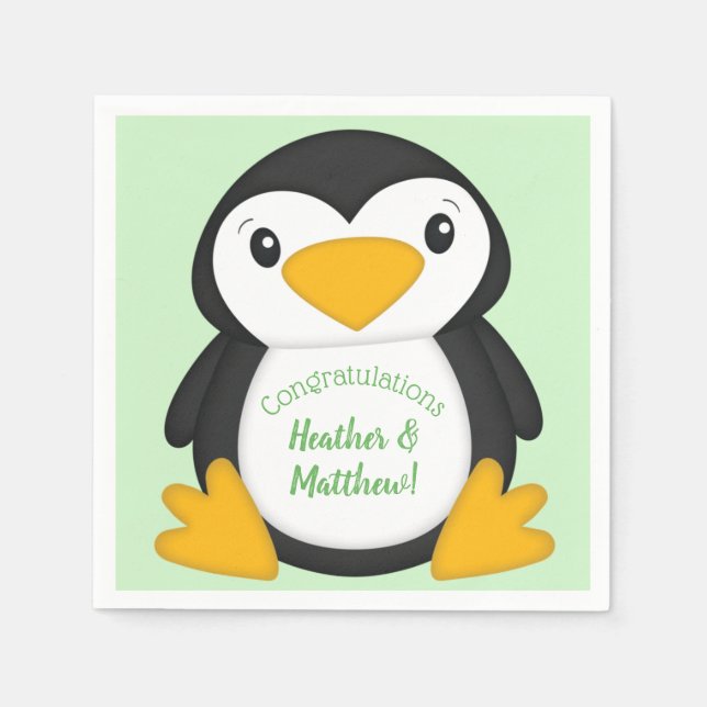 Pinguin Baby Dusche grün Serviette (Vorderseite)