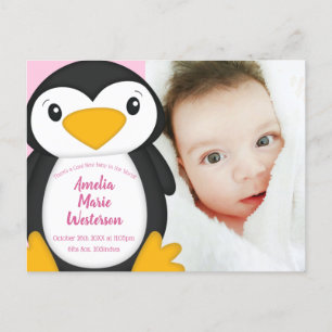 Pinguin Baby Dusche Pink Girl Postkarte
