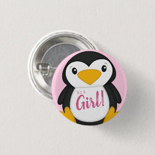 Pinguin Baby Dusche Rosa Button