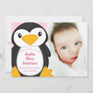 Pinguin Baby Dusche Rosa Einladung