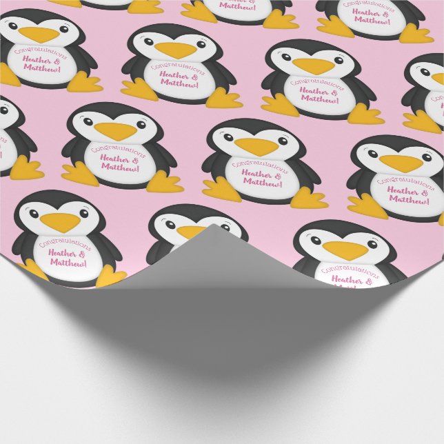 Pinguin Baby Dusche Rosa Geschenkpapier (Ecke)