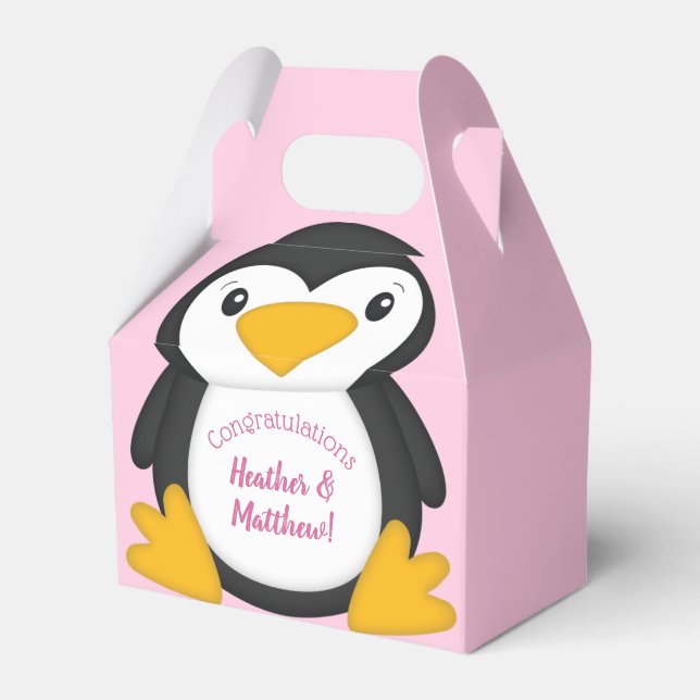 Pinguin Baby Dusche Rosa Geschenkschachtel (Vorderseite)