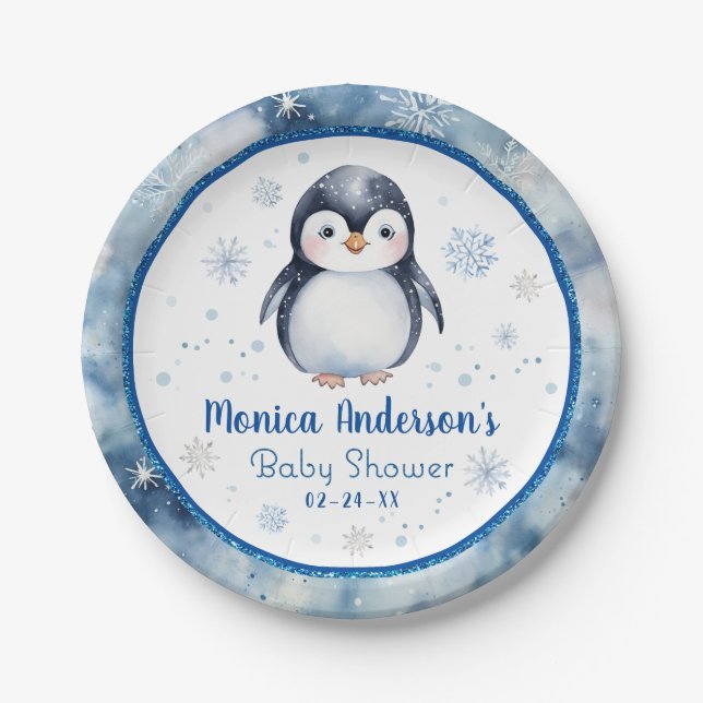 Pinguin Baby Duschpapier Teller - Winter (Vorderseite)