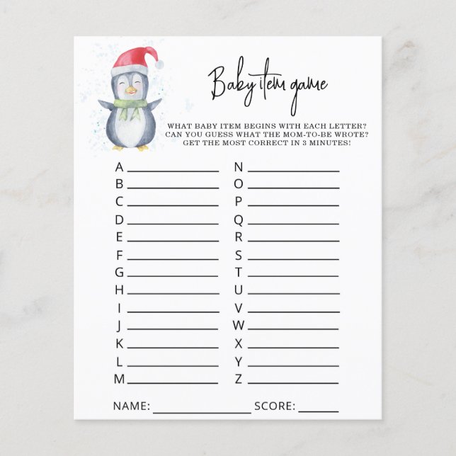 Pinguin - Baby Item Game. Baby Shower Game (Vorderseite)