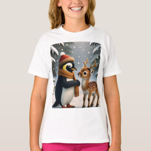 Pinguin&Baby Renntier Winter-Fantasie-Comic T-Shirt