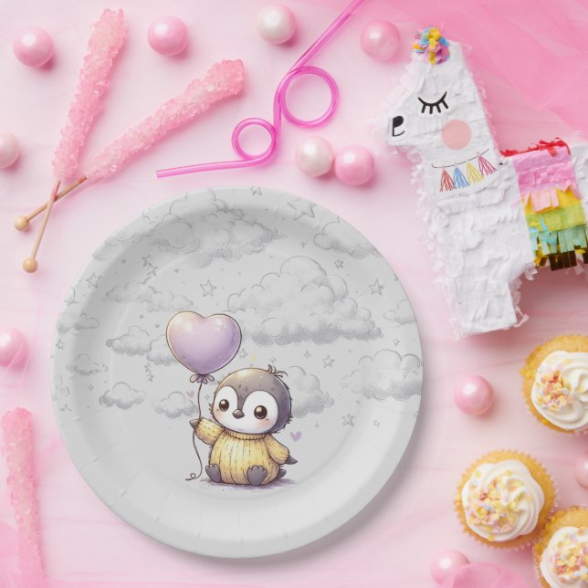 Pinguin-Babydusche Pappteller (Party)