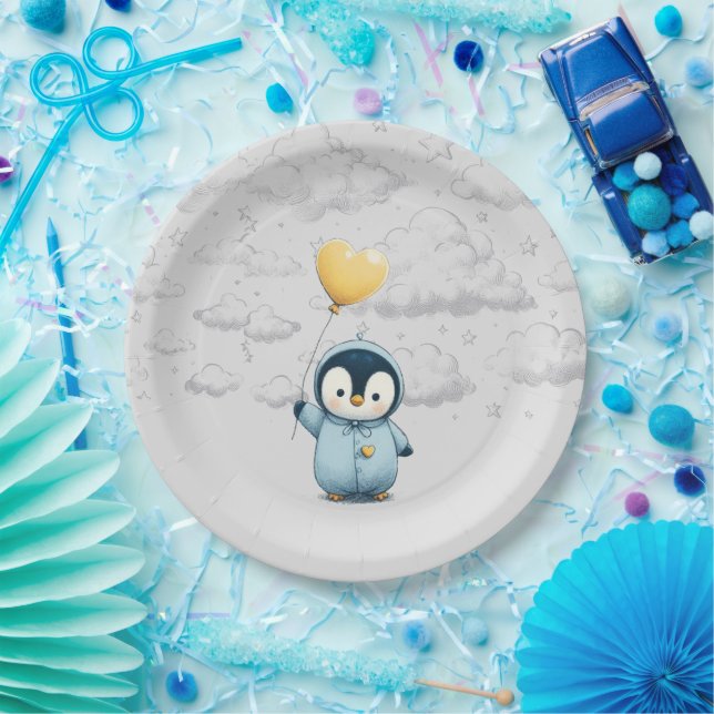Pinguin-Babydusche Pappteller (Party)