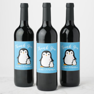 Pinguin-Babydusche Weinetikett
