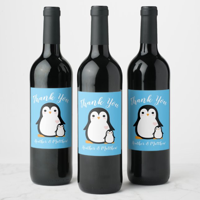 Pinguin-Babydusche Weinetikett (Flaschen)