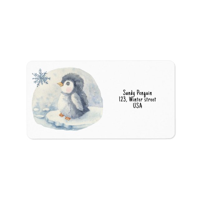 Pinguin. Babyparty. Adressaufkleber (Vorne)