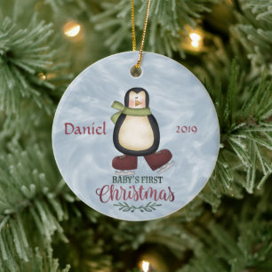 Pinguin - Babys erstes Weihnachten Keramik Ornament