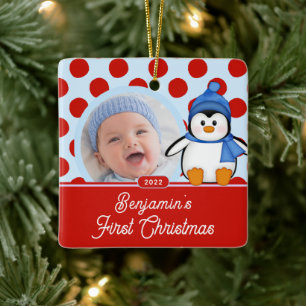 Pinguin-Babys erstes Weihnachts-Foto-Ornament Keramikornament