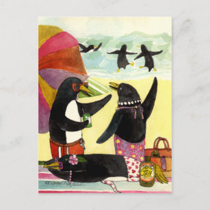 Pinguin Beach Postcard Postkarte