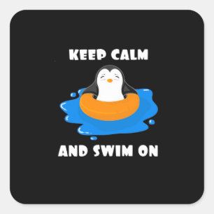 Pinguin Behielt Ruhe und schwimmen auf Quadratischer Aufkleber