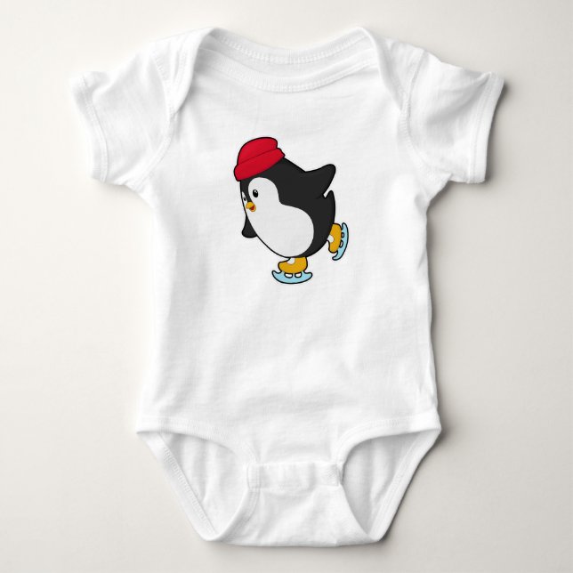 Pinguin bei Ice Skaten mit Hut Baby Strampler (Vorderseite)